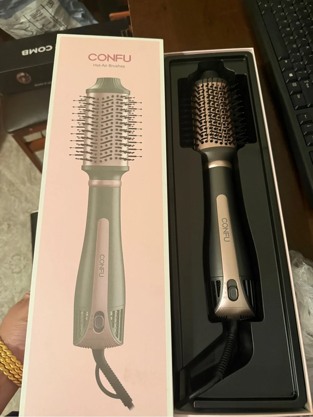 Rose Gold and Sage Green Hot-Air Round Brush for Women